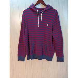 Polo Ralph Lauren Sz XL Blue Red Striped Pony Jersey Hooded T-Shirt Men's